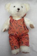 Lichtgele zelfgemaakte teddybeer met oranje jumpsuit aan, Verzamelen, Beren en Cherished Teddies, Overige merken, Stoffen beer