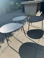 3 metalen bijzet tafels metaal zwart, Huis en Inrichting, Minder dan 55 cm, Gebruikt, Metaal of Aluminium, Rond