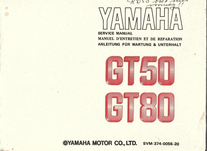 Yamaha GT50 GT80 service manual (7296z), Fietsen en Brommers, Handleidingen en Instructieboekjes, Zo goed als nieuw, Ophalen of Verzenden