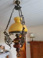 Antieke hanglamp met gele glazen kap, Antiek en Kunst, Ophalen of Verzenden