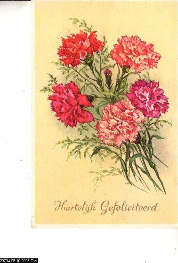 Ansichtkaart	Bloemen  	Anjers, Verzenden, 1940 tot 1960, Ongelopen, Natuur