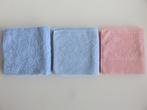 3 Vintage De Witte Lietaer handdoeken roze blauw bloemen, Huis en Inrichting, Ophalen of Verzenden, Gebruikt, Blauw, Handdoek