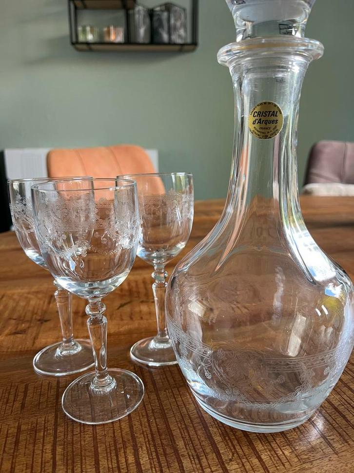 Cristal d'Arques Karaf met 3 Glazen, Antiek en Kunst, Antiek | Glas en Kristal, Ophalen