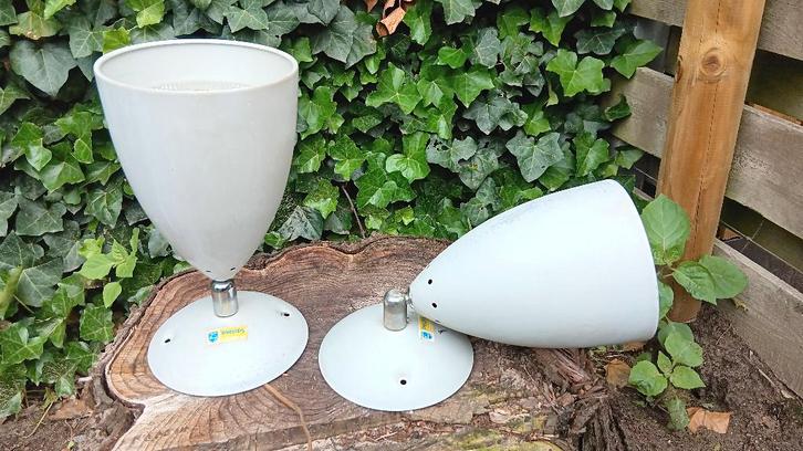 2 Vintage Philips industriële lampen spots (L36), Huis en Inrichting, Lampen | Spots, Gebruikt, Plafondspot of Wandspot, Metaal of Aluminium