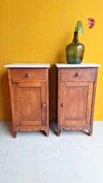 Vintage Nachtkastjes Set - Marmer Blad, kastje met lade, Ophalen, Gebruikt, Minder dan 45 cm, Vintage