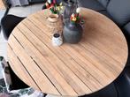 Te koop ronde houten tuintafel met 4 witte kuipstoelen, Ophalen, Gebruikt, Rond, Hout