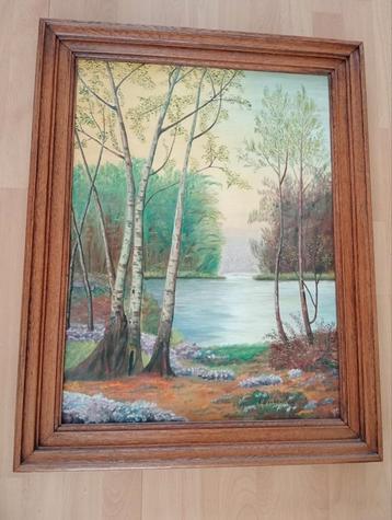 Mooi schilderij met eikenkleur lijst  beschikbaar voor biedingen