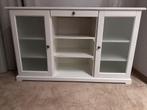 Witte buffetkast met glazen deuren, Ophalen, Gebruikt, 100 tot 150 cm, Met lade(s)