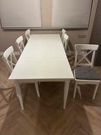 Uitschuiftafel met 6 stoelen, Huis en Inrichting, Ophalen of Verzenden, Gebruikt, 4 tot 6 stoelen