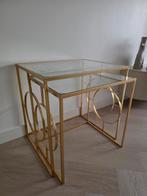 Zara Bijzettafels/Nachttafels - Gouden Frame & Glas, Huis en Inrichting, Tafels | Bijzettafels, Minder dan 55 cm, Art Deco, Rechthoekig