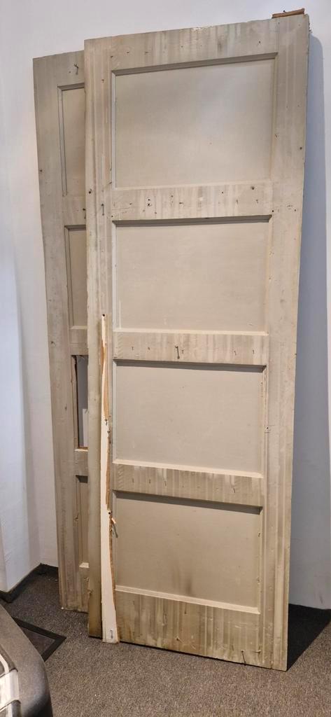 Twee oude 4-paneeldeuren – 209 x 72 cm (schuifdeuren), Doe-het-zelf en Verbouw, Deuren en Horren, Gebruikt, Binnendeur, 200 tot 215 cm