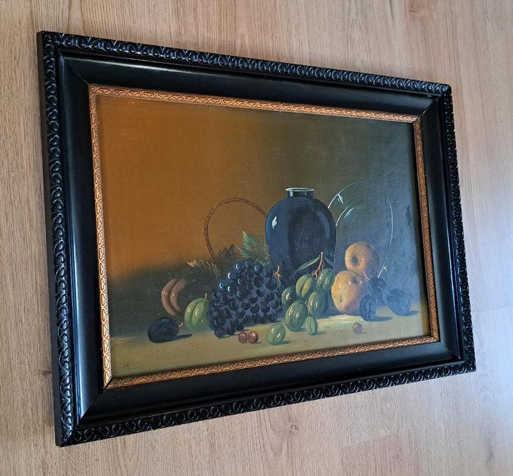 Fruit stilleven olieverf paneel schilderij houten lijst deco, Antiek en Kunst, Kunst | Schilderijen | Klassiek, Ophalen of Verzenden