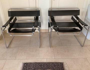 2 Wasili stoelen van Marcel Breuer chroom/zwart leer izgs beschikbaar voor biedingen