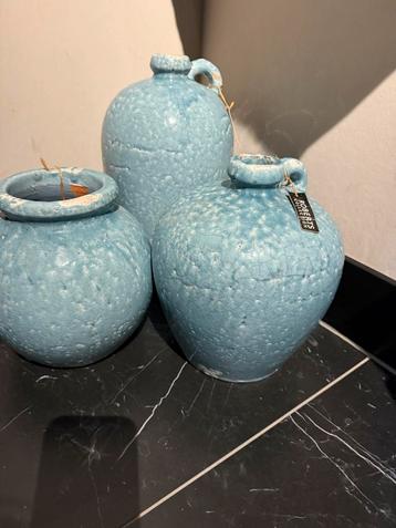 Set van 3 blauwe aardewerk vazen - Robert Collection beschikbaar voor biedingen