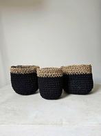 Zwart gebreid mandje met zeegras 1 uit Bali, Overige materialen, Mand, Rond, Ophalen of Verzenden