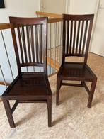 2 Teakhouten Stoelen met Hoge Rugleuning, Huis en Inrichting, Stoelen, Gebruikt, Twee, Bruin, Ophalen of Verzenden