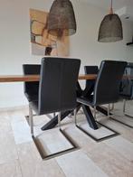 Leren eetkamerstoelen- 6 stuks, Huis en Inrichting, Stoelen, Ophalen, Gebruikt, Zwart, Metaal