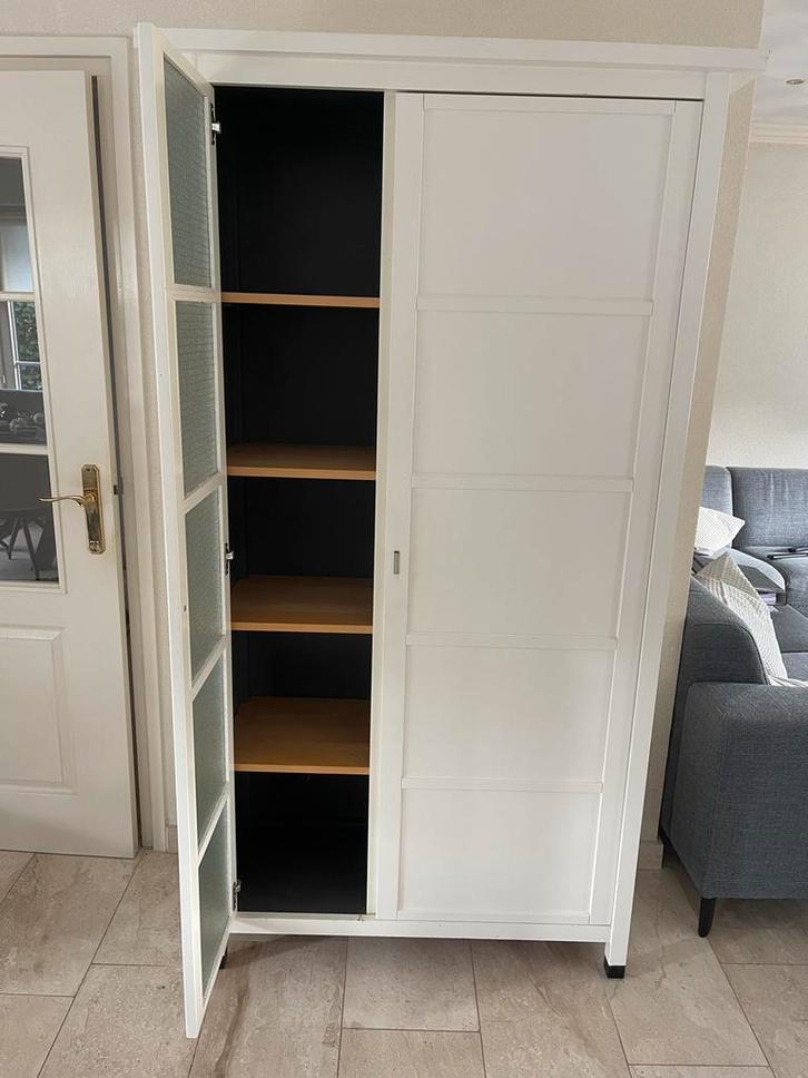 Witte Kast met Planken en Glazen Deur, Huis en Inrichting, Kasten | Kledingkasten, Gebruikt, 150 tot 200 cm, 50 tot 100 cm, 25 tot 50 cm
