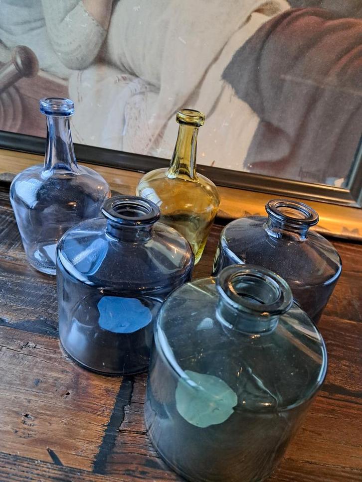 Vintage glazen vaasjes - set van 5, Huis en Inrichting, Woonaccessoires | Vazen, Zo goed als nieuw, Overige kleuren, Minder dan 50 cm
