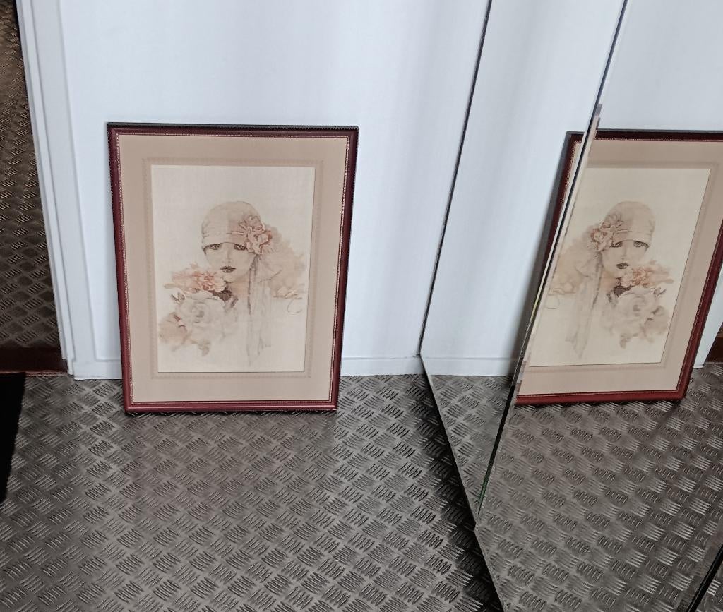 Geborduurd schilderij van Sara Moon, Minder dan 50 cm, Gebruikt, 50 tot 75 cm, Overige typen