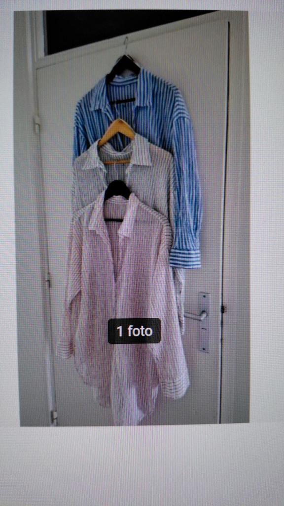 3 lange oversized katoenen overhemdblouses (L)  H&M, Kleding | Dames, Blouses en Tunieken, Nieuw, Maat 42/44 (L), Blauw, Ophalen