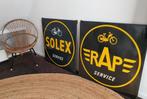 Emaille reklameborden Solex en Rap, Ophalen, Winkel, Super of Benzinepomp, Zegels, Bonnen of Punten