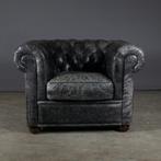 Zwart lederen Chesterfield fauteuil – vintage stijl, Huis en Inrichting, Fauteuils, 75 tot 100 cm, Leer, Ophalen of Verzenden