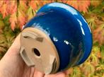 Bonsai pot rond blauw geglazuurd Japans aardewerk 15,5x7,6, Tuin en Terras, Rond, Ophalen of Verzenden, Zo goed als nieuw, Minder dan 25 cm