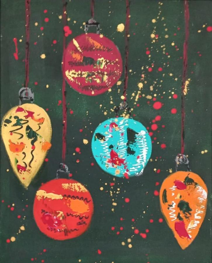 Schilderij met kerstballen, Huis en Inrichting, Woonaccessoires | Schilderijen, Tekeningen en Foto's, Nieuw, Schilderij, 50 tot 75 cm