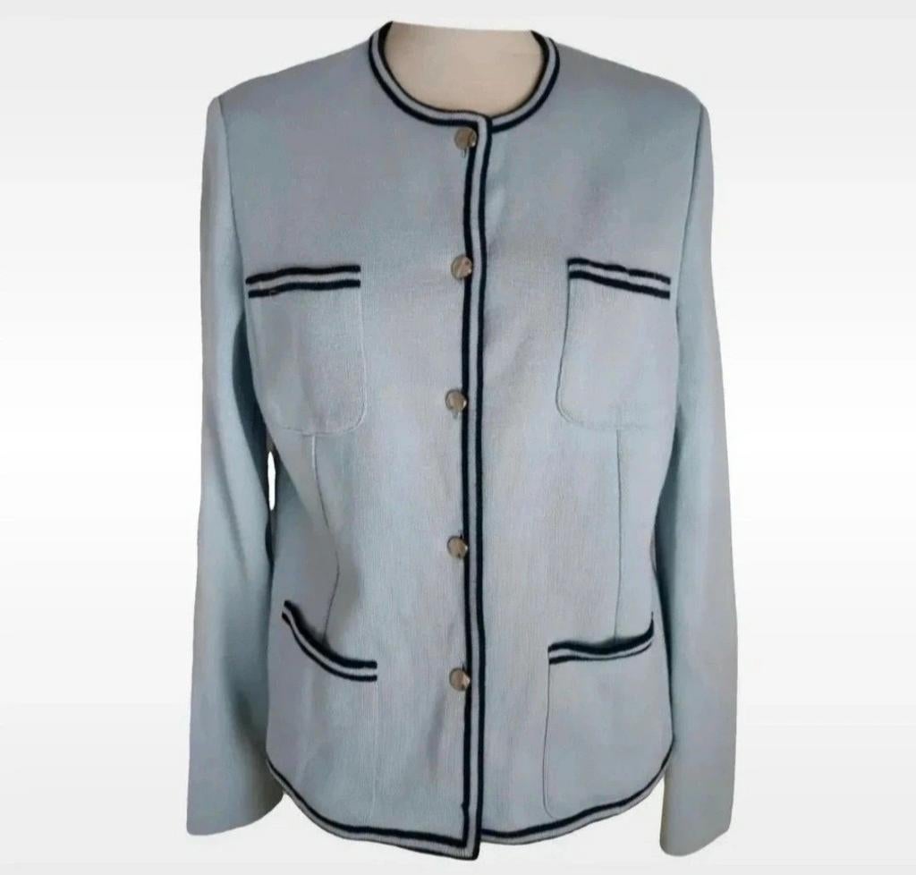 Devernois Lichtblauw Vintage '80 Wollen Vest Maat 42, Kleding | Dames, Truien en Vesten, Maat 42/44 (L), Zo goed als nieuw, Devernois