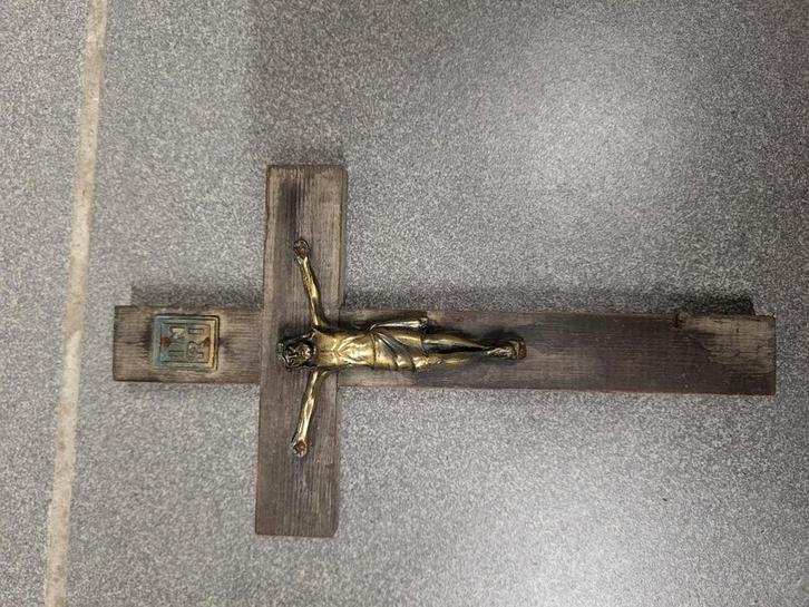 Antiek Houten Kruisbeeld met Jezus, Antiek en Kunst, Antiek | Religie, Ophalen of Verzenden