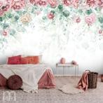 Hangende bladeren met pioenrozen behang, Muurdeco4kids, Verzenden, Pioenrozen behang, Bloemen, trendy, romantisch behang