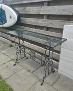 Gietijzeren Tafel met glasplaat, Tuin en Terras, Tuintafels, Ophalen of Verzenden, Gebruikt
