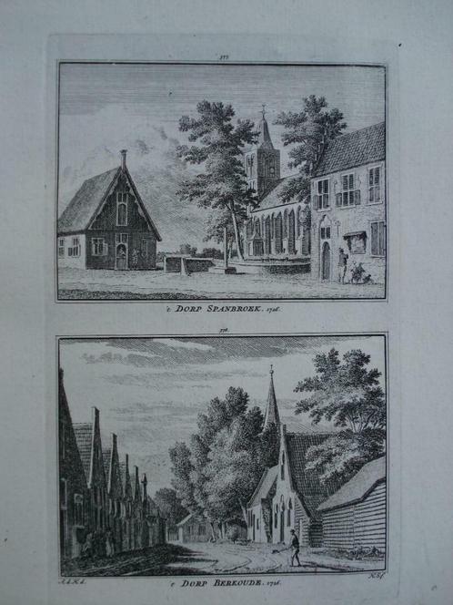 377-378 / Spanbroek en Berkoude  Kopergravure 1752, Antiek en Kunst, Kunst | Etsen en Gravures, Ophalen of Verzenden