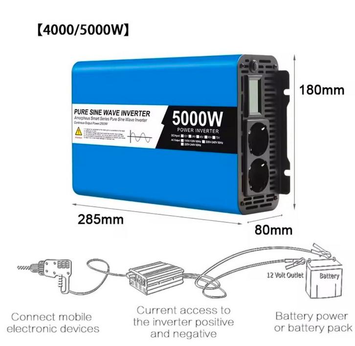 Zuivere sinus omvormer 5000W Omvormer - Nieuw!, Caravans en Kamperen, Camper-accessoires, Nieuw, Ophalen of Verzenden