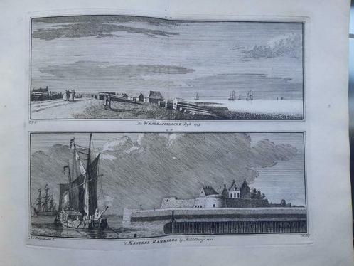 13-16*/ Westkappelsche dijk + kasteel Rammekes te Middelburg, Antiek en Kunst, Kunst | Etsen en Gravures, Ophalen of Verzenden