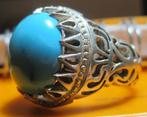 Art deco design zilver 950 ring%100 perzisch turkoois ca1970, Ophalen, Blauw, 19 tot 20, Zo goed als nieuw