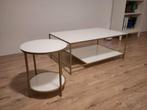 Salontafel Bijzettafel JYSK wit glas goudkleurig metaal ZGAN, Huis en Inrichting, Ophalen, 50 tot 100 cm, Rond, 50 tot 100 cm
