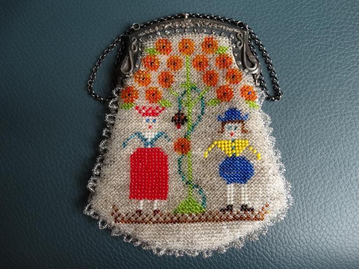 Antieke kralentas met zilveren beugel, oranjeboom, zilver, Antiek en Kunst, Antiek | Goud en Zilver, Zilver, Verzenden