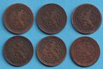 (KD81): 6x Nederland 1 cent 1876-78-80-81-82-83, Postzegels en Munten, Munten | Nederland, Verzenden, Koning Willem III, 25 cent