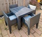 Stijlvol tuinset tafel met 4 stoelen van recycled plastic, Ophalen, Zo goed als nieuw, Kunststof, 4 zitplaatsen