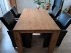 Eiken Eethoek met Leren Stoelen, Ophalen, 100 tot 150 cm, Zo goed als nieuw, Vijf personen of meer