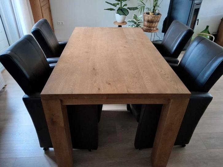 Eiken Eethoek met Leren Stoelen, Huis en Inrichting, Tafels | Eettafels, Zo goed als nieuw, 100 tot 150 cm, 150 tot 200 cm, Vijf personen of meer