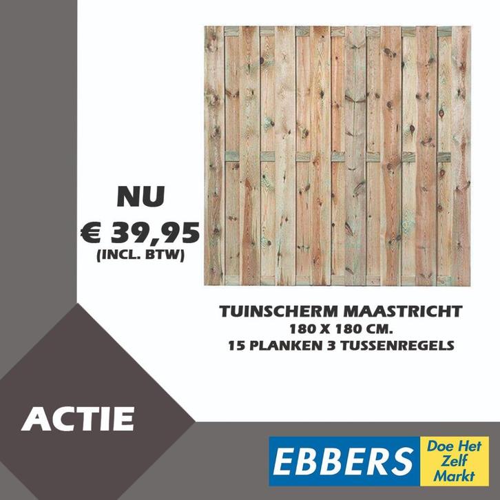 Actie Tuinscherm € 39,95, Tuin en Terras, Schuttingen, Nieuw, Hout, 1 tot 2 meter, Minder dan 3 meter, Ophalen