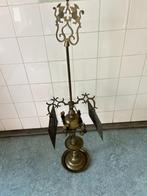 Antieke olielamp messing/koper met 4 branders en tebehoren., Antiek en Kunst, Antiek | Lampen, Ophalen of Verzenden