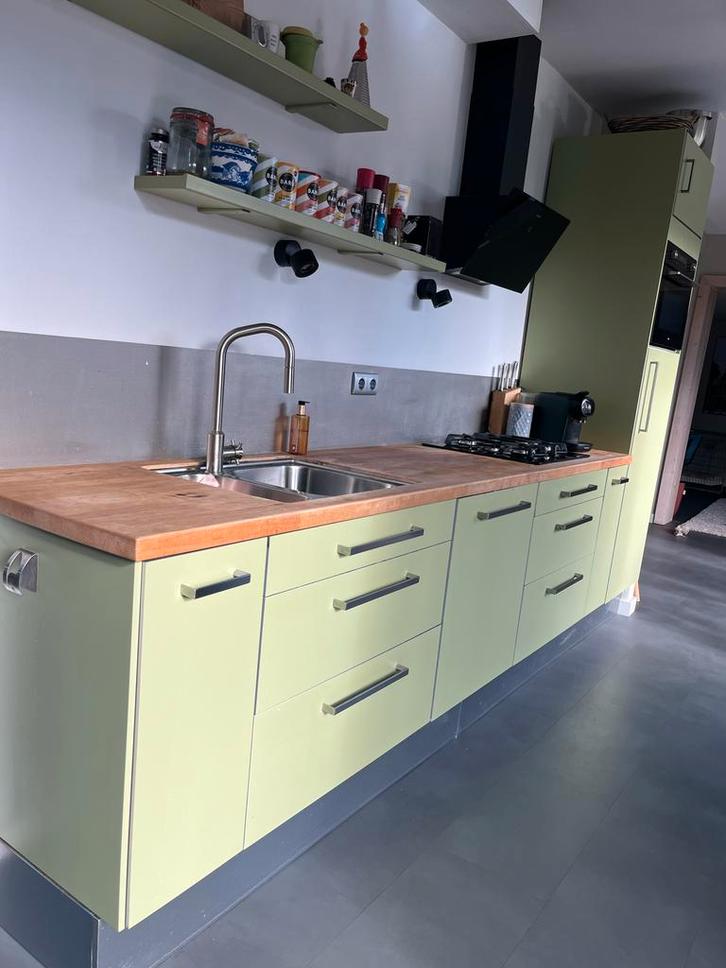 Complete Keuken met Apparatuur, Huis en Inrichting, Keuken | Complete keukens, Gebruikt, Enkelwandige keuken, Groen, Hout, Ophalen of Verzenden
