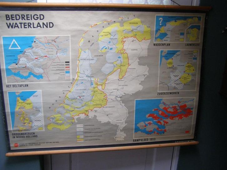 landkaart Bedreigd Waterland 1963 over plannen en gevaar, Boeken, Atlassen en Landkaarten, Zo goed als nieuw, Landkaart, Nederland