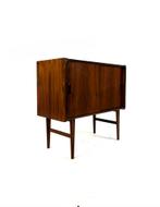 Vintage Deens Palissander houten sideboard ‘60, Met deur(en), Vintage retro buisframe design rotan webbing papercord deens, Zo goed als nieuw
