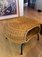 Design rotan bijzettafel / kattenhuis / object – mid century, Huis en Inrichting, Ophalen, Rond, Minder dan 50 cm, Zo goed als nieuw