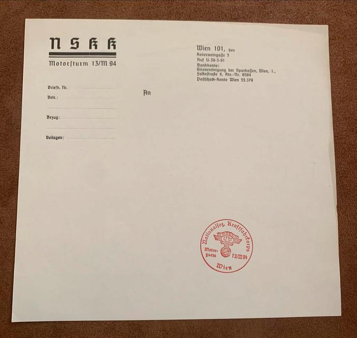 NSKK Motorsturm Document - Wenen, Verzamelen, Militaria | Algemeen, Overige soorten, Boek of Tijdschrift, Duitsland, Ophalen of Verzenden